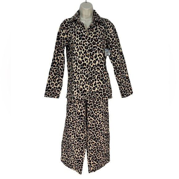 Nordstrom 100% Cotton Flannel Button Down Leopard Print PJ Set-  Tan Black - Sm - Picture 1 of 9